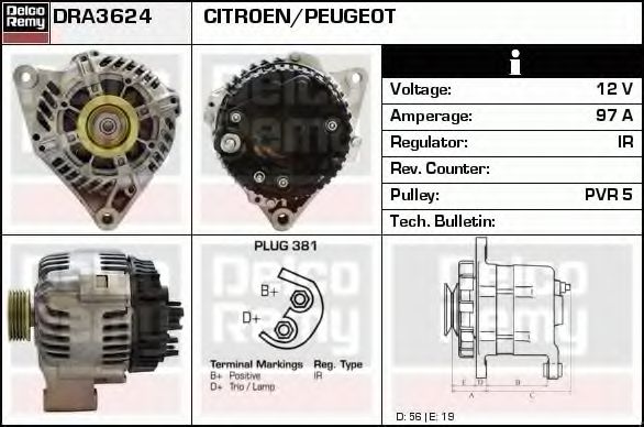 Imagine Generator / Alternator DELCO REMY DRA3624