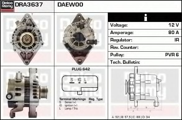 Imagine Generator / Alternator DELCO REMY DRA3637