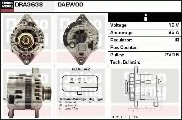 Imagine Generator / Alternator DELCO REMY DRA3638