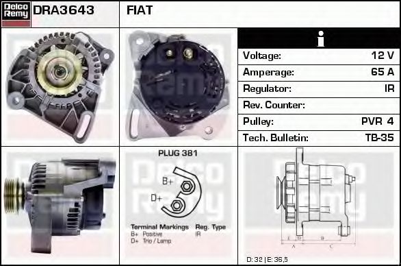 Imagine Generator / Alternator DELCO REMY DRA3643