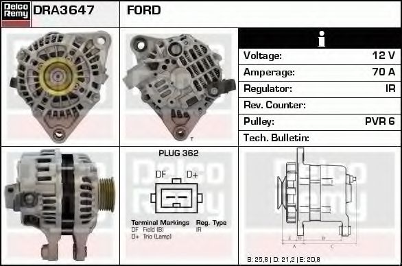 Imagine Generator / Alternator DELCO REMY DRA3647