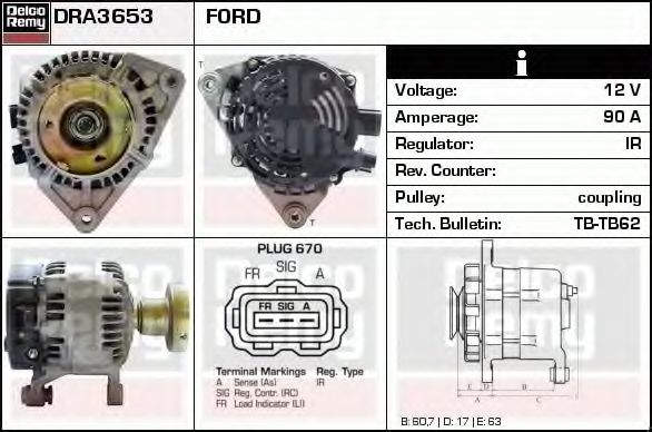 Imagine Generator / Alternator DELCO REMY DRA3653