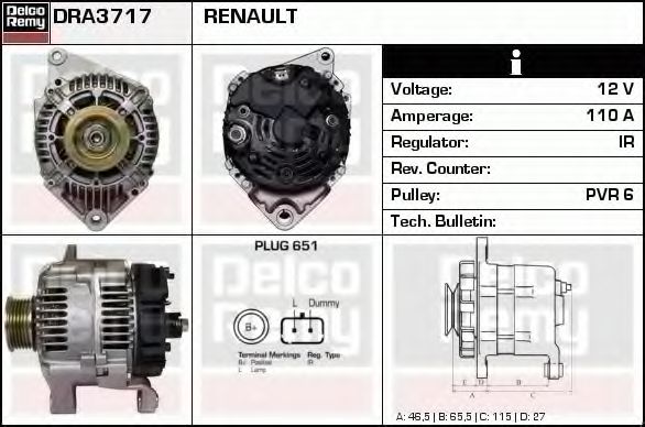 Imagine Generator / Alternator DELCO REMY DRA3717