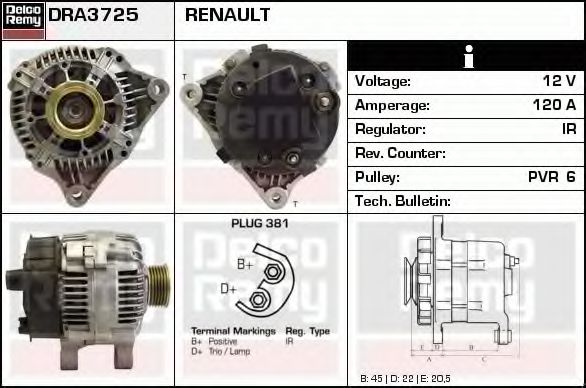 Imagine Generator / Alternator DELCO REMY DRA3725