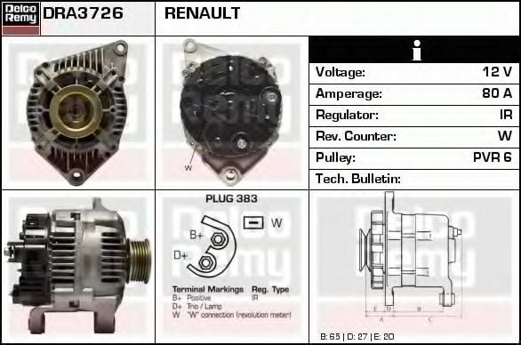 Imagine Generator / Alternator DELCO REMY DRA3726
