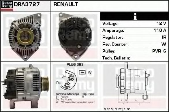 Imagine Generator / Alternator DELCO REMY DRA3727