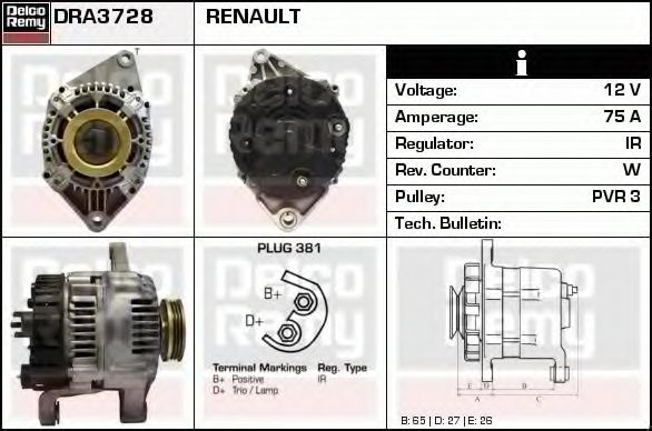 Imagine Generator / Alternator DELCO REMY DRA3728