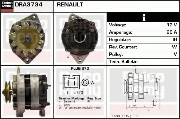 Imagine Generator / Alternator DELCO REMY DRA3734