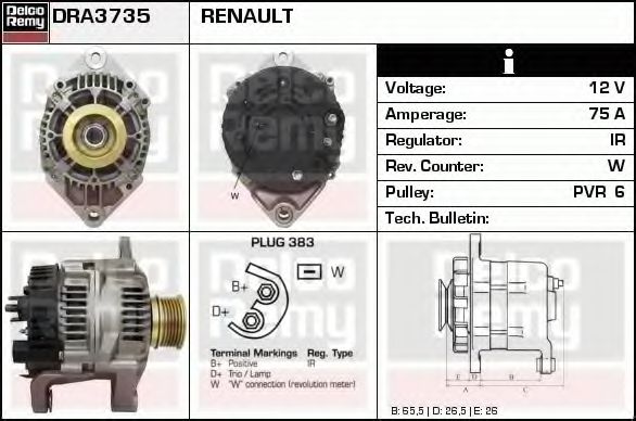 Imagine Generator / Alternator DELCO REMY DRA3735