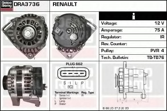 Imagine Generator / Alternator DELCO REMY DRA3736