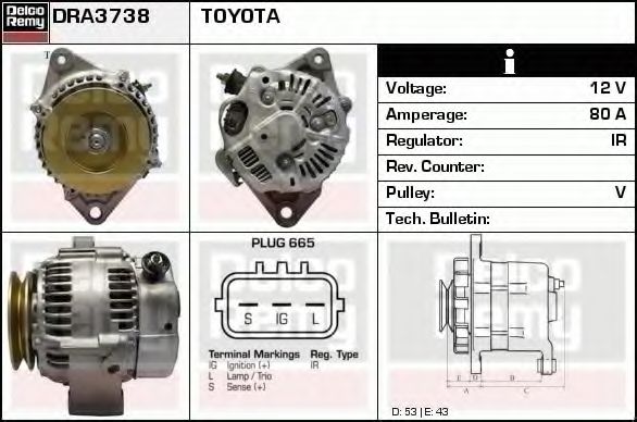 Imagine Generator / Alternator DELCO REMY DRA3738