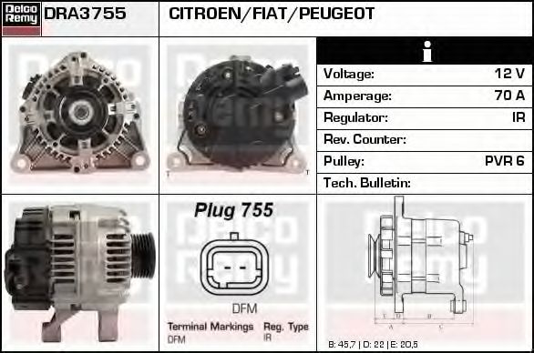 Imagine Generator / Alternator DELCO REMY DRA3755
