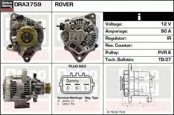 Imagine Generator / Alternator DELCO REMY DRA3759