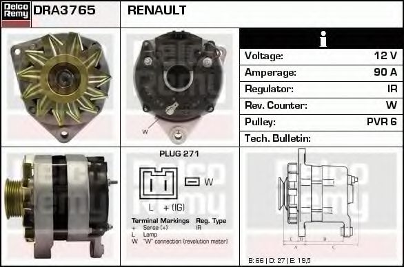 Imagine Generator / Alternator DELCO REMY DRA3765