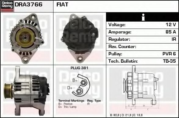 Imagine Generator / Alternator DELCO REMY DRA3766