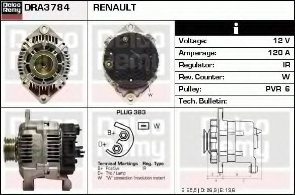 Imagine Generator / Alternator DELCO REMY DRA3784