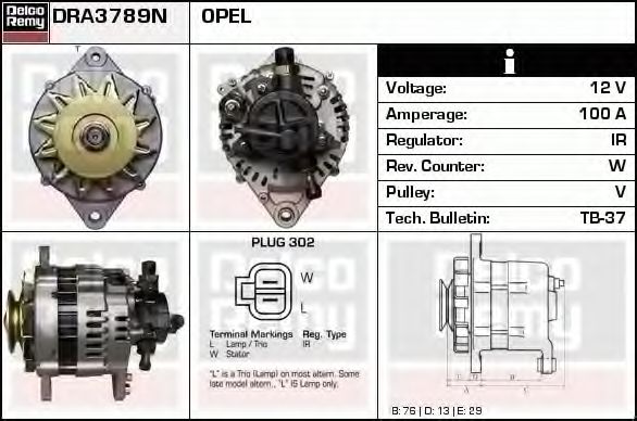 Imagine Generator / Alternator DELCO REMY DRA3789N