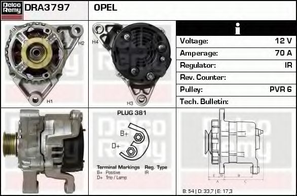 Imagine Generator / Alternator DELCO REMY DRA3797N