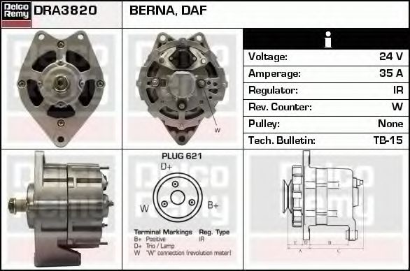 Imagine Generator / Alternator DELCO REMY DRA3820