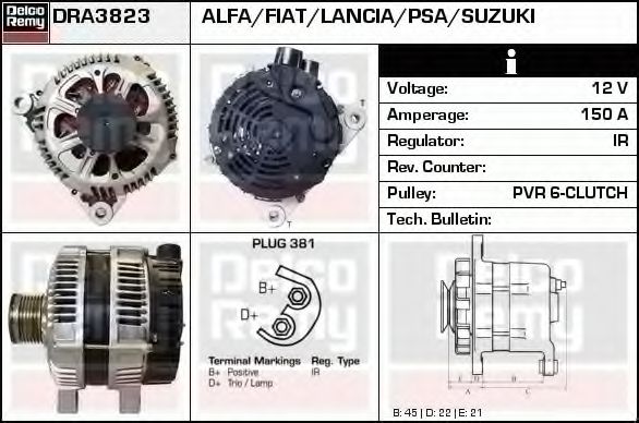 Imagine Generator / Alternator DELCO REMY DRA3823