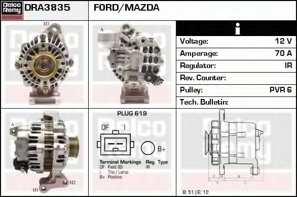 Imagine Generator / Alternator DELCO REMY DRA3835