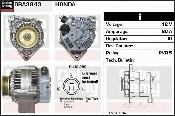 Imagine Generator / Alternator DELCO REMY DRA3843