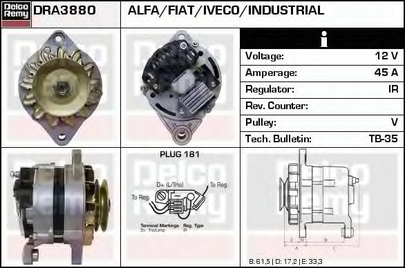 Imagine Generator / Alternator DELCO REMY DRA3880