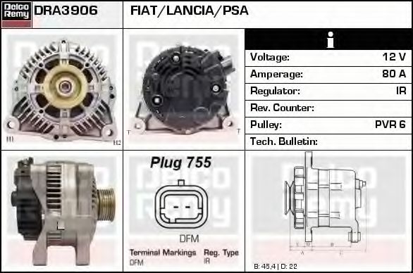 Imagine Generator / Alternator DELCO REMY DRA3906