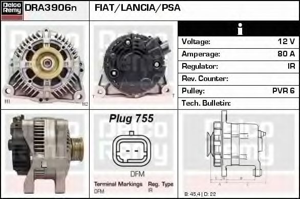 Imagine Generator / Alternator DELCO REMY DRA3906N