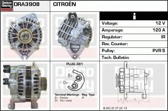 Imagine Generator / Alternator DELCO REMY DRA3908