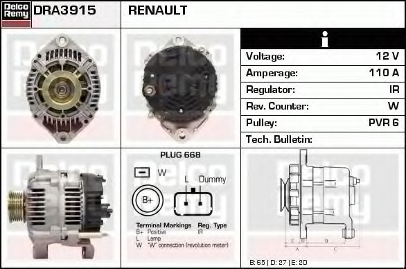 Imagine Generator / Alternator DELCO REMY DRA3915