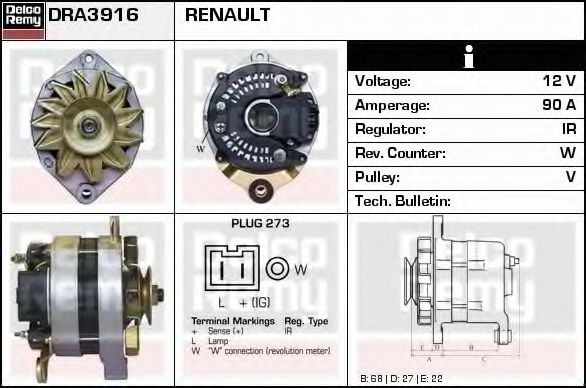 Imagine Generator / Alternator DELCO REMY DRA3916