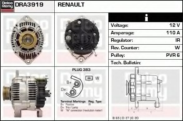 Imagine Generator / Alternator DELCO REMY DRA3919