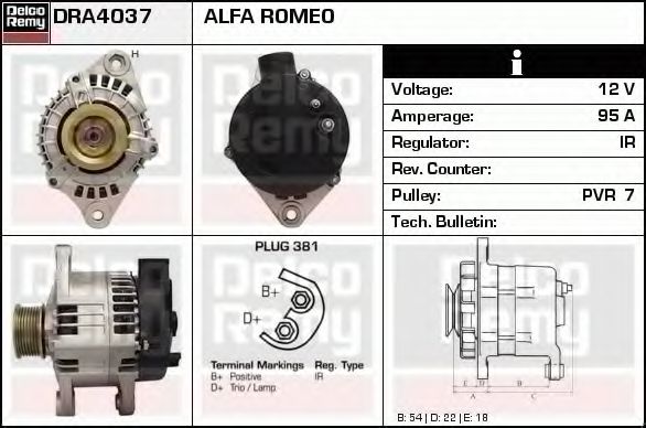 Imagine Generator / Alternator DELCO REMY DRA4037