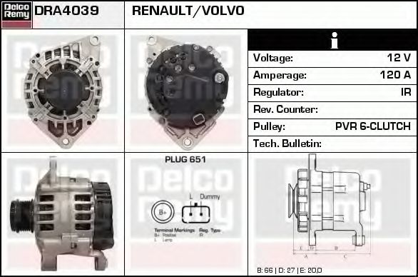 Imagine Generator / Alternator DELCO REMY DRA4039