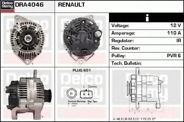 Imagine Generator / Alternator DELCO REMY DRA4046