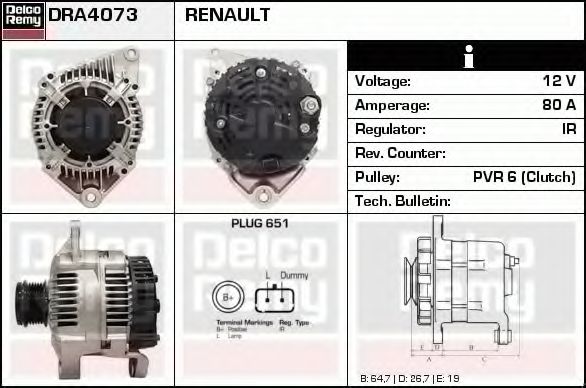 Imagine Generator / Alternator DELCO REMY DRA4073