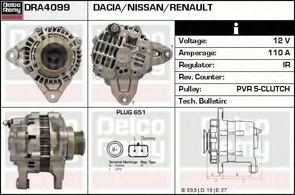 Imagine Generator / Alternator DELCO REMY DRA4099