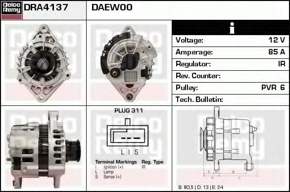 Imagine Generator / Alternator DELCO REMY DRA4137
