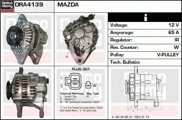 Imagine Generator / Alternator DELCO REMY DRA4139