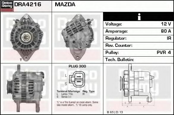 Imagine Generator / Alternator DELCO REMY DRA4216