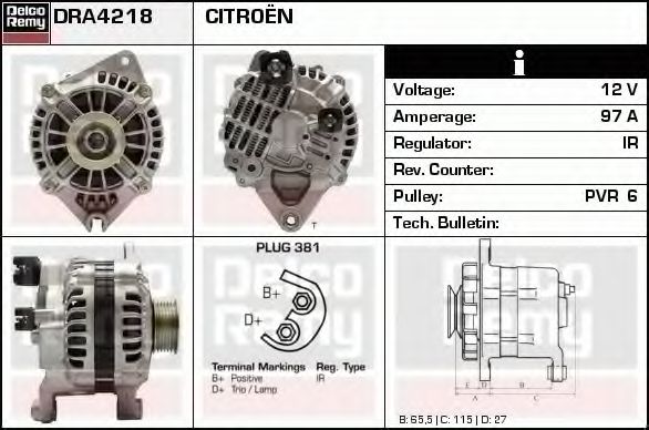 Imagine Generator / Alternator DELCO REMY DRA4218