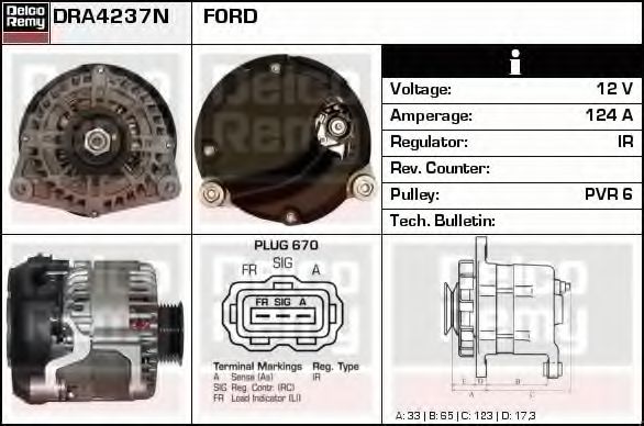 Imagine Generator / Alternator DELCO REMY DRA4237N