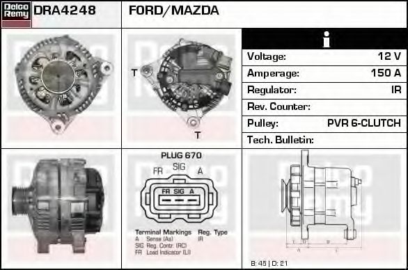 Imagine Generator / Alternator DELCO REMY DRA4248