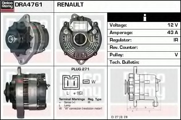 Imagine Generator / Alternator DELCO REMY DRA4761