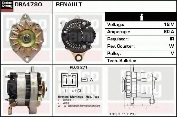 Imagine Generator / Alternator DELCO REMY DRA4780