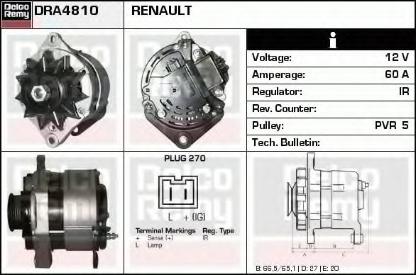 Imagine Generator / Alternator DELCO REMY DRA4810