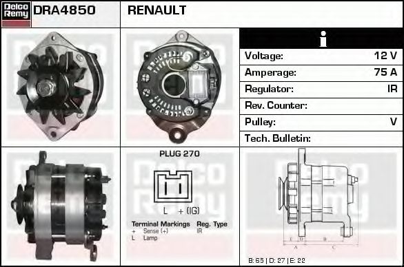 Imagine Generator / Alternator DELCO REMY DRA4850
