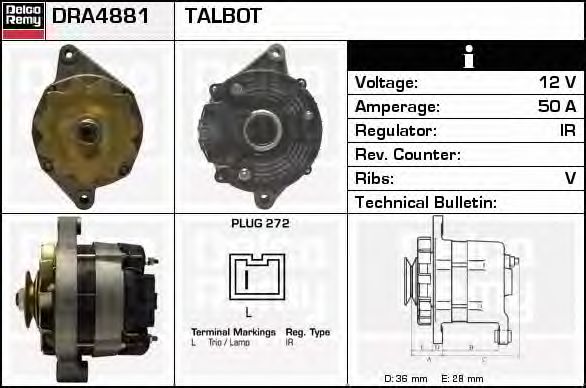 Imagine Generator / Alternator DELCO REMY DRA4881