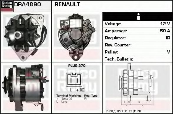 Imagine Generator / Alternator DELCO REMY DRA4890